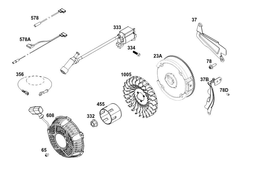 Flywheel, Ignition, And Starter Group Diagram and Parts List for 130G36-0114-H5 100000 - 19Z999 Briggs and Stratton Engine